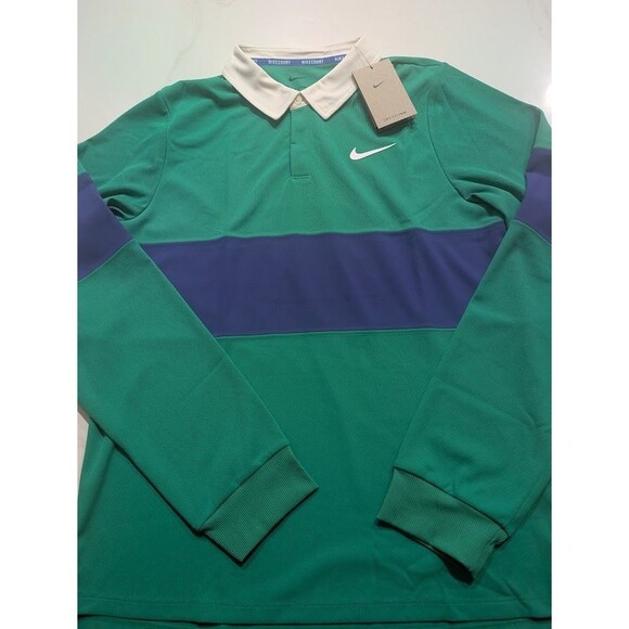 Nike Court Advantage Slam Green Blue Long Sleeve Polo IB8141-324 Mens Size Small - Picture 3 of 10